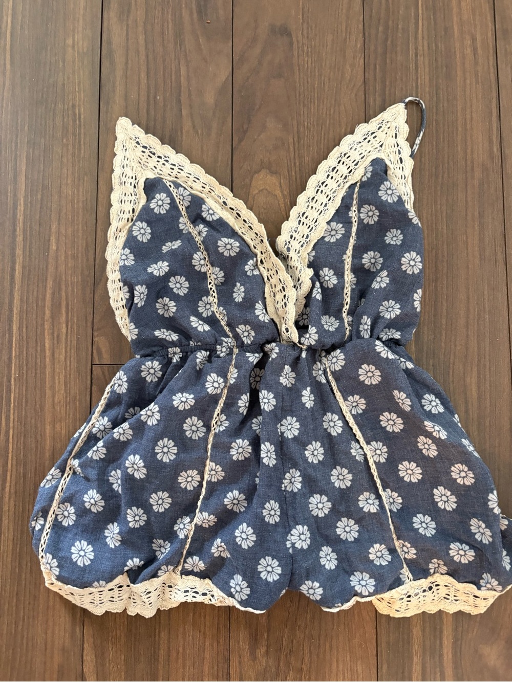 Blue and Lace Daisy Romper